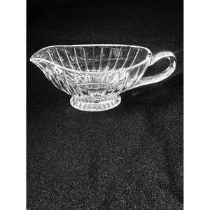 Mikasa Park Lane Crystal Gravy Boat Clear Ribbed Pedestal Sauce Server 9x4